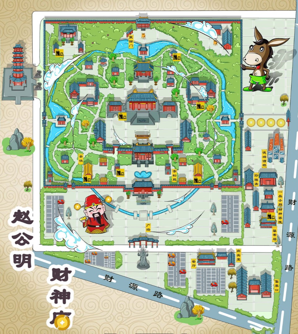 干河街道寺庙类手绘地图